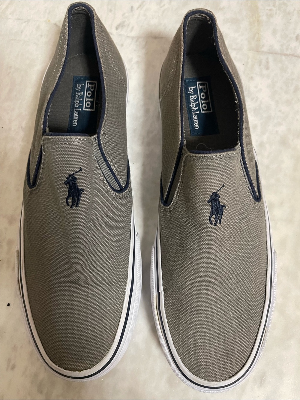 Polo by Ralph Lauren Gray Canvas Slip-On Loafers with Navy Logo